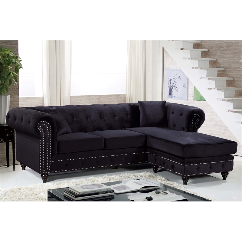 Meridian Furniture Sabrina Contemporary 2pc Velvet Reversible Sectional in Black