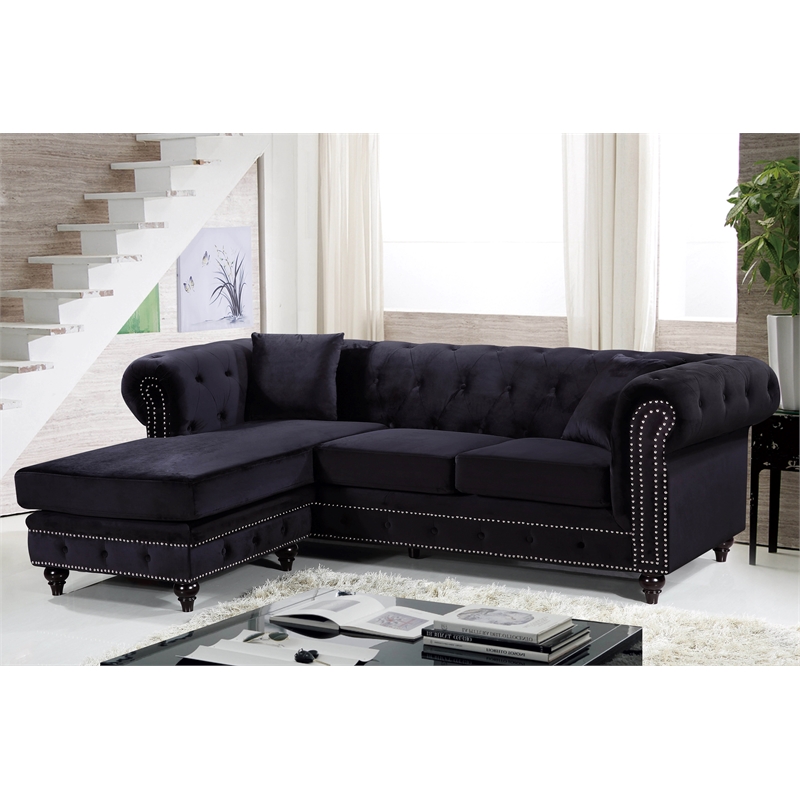 Meridian Furniture Sabrina Contemporary 2pc Velvet Reversible Sectional in Black