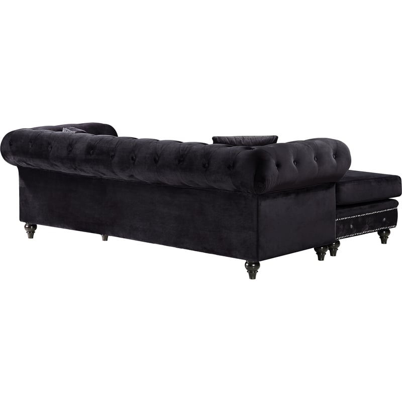 Meridian Furniture Sabrina Contemporary 2pc Velvet Reversible Sectional in Black