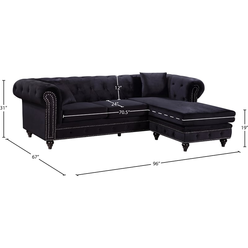 Meridian Furniture Sabrina Contemporary 2pc Velvet Reversible Sectional in Black