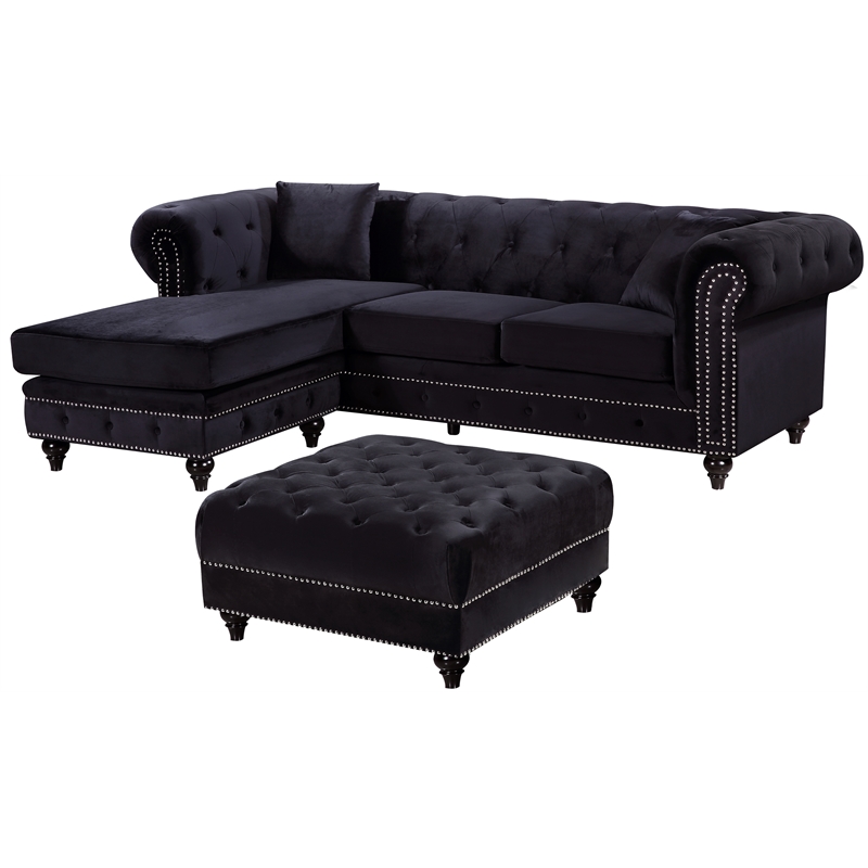 Meridian Furniture Sabrina Contemporary 2pc Velvet Reversible Sectional in Black