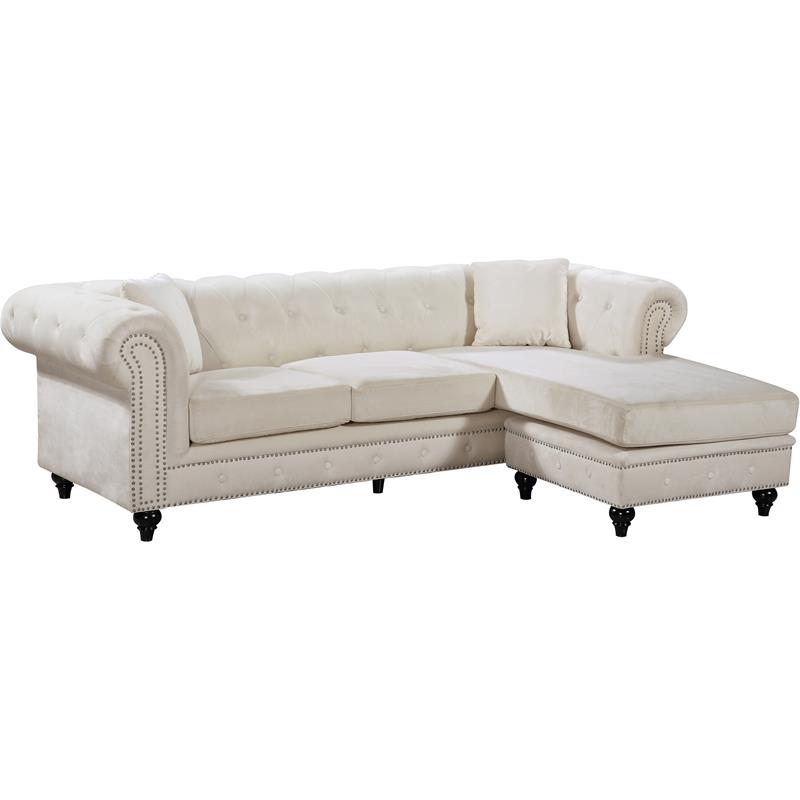 Meridian Furniture Sabrina Contemporary 2pc Velvet Reversible Sectional in Cream