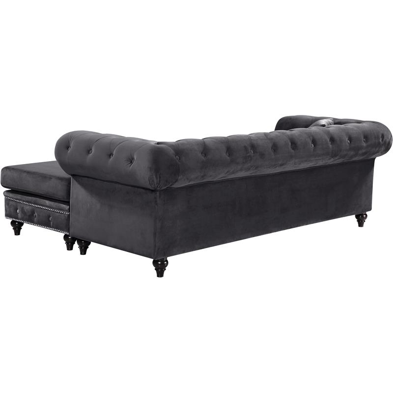 Meridian Furniture Sabrina Contemporary 2pc Velvet Reversible Sectional in Gray