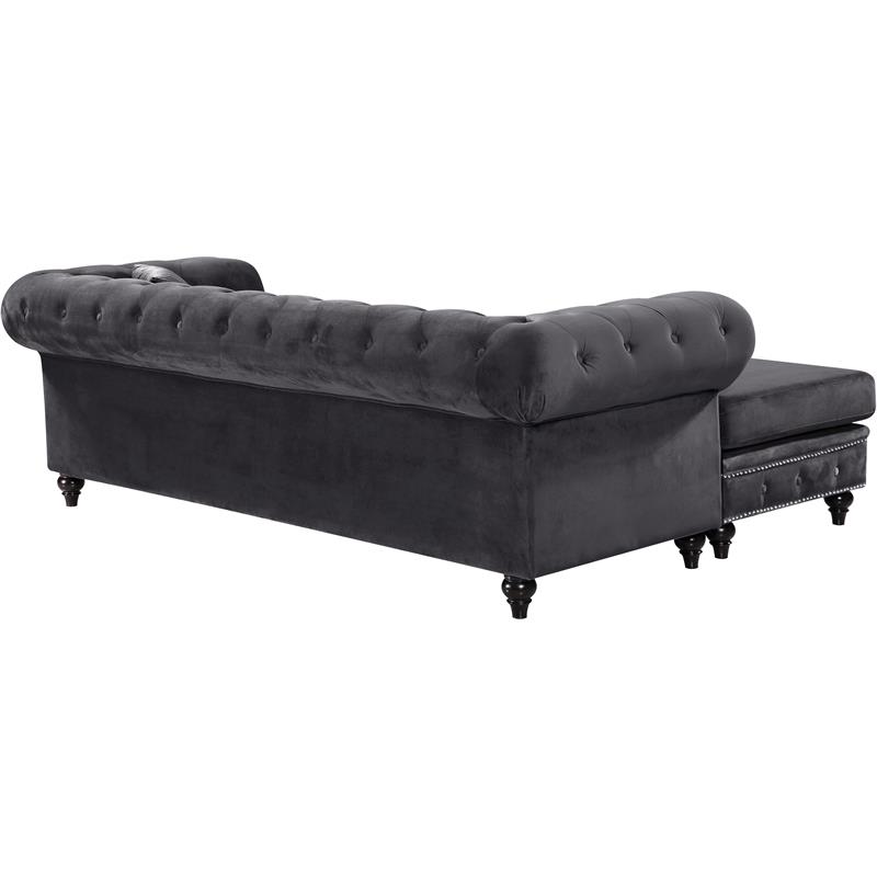 Meridian Furniture Sabrina Contemporary 2pc Velvet Reversible Sectional in Gray
