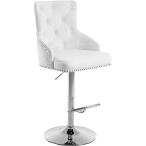 Meridian Furniture Claude 34.5&quotH Velvet Adjustable Bar Stool in White