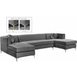 Meridian Furniture Graham 3pc Velvet Sectional in Gray