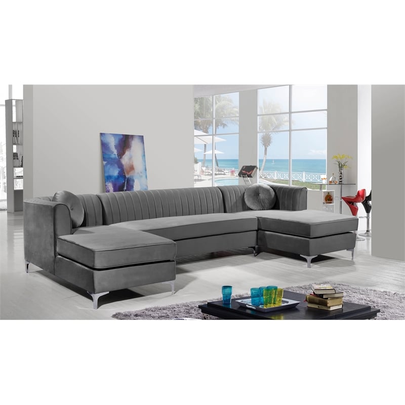 Meridian Furniture Graham 3pc Velvet Sectional in Gray