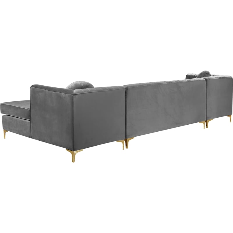 Meridian Furniture Graham 3pc Velvet Sectional in Gray