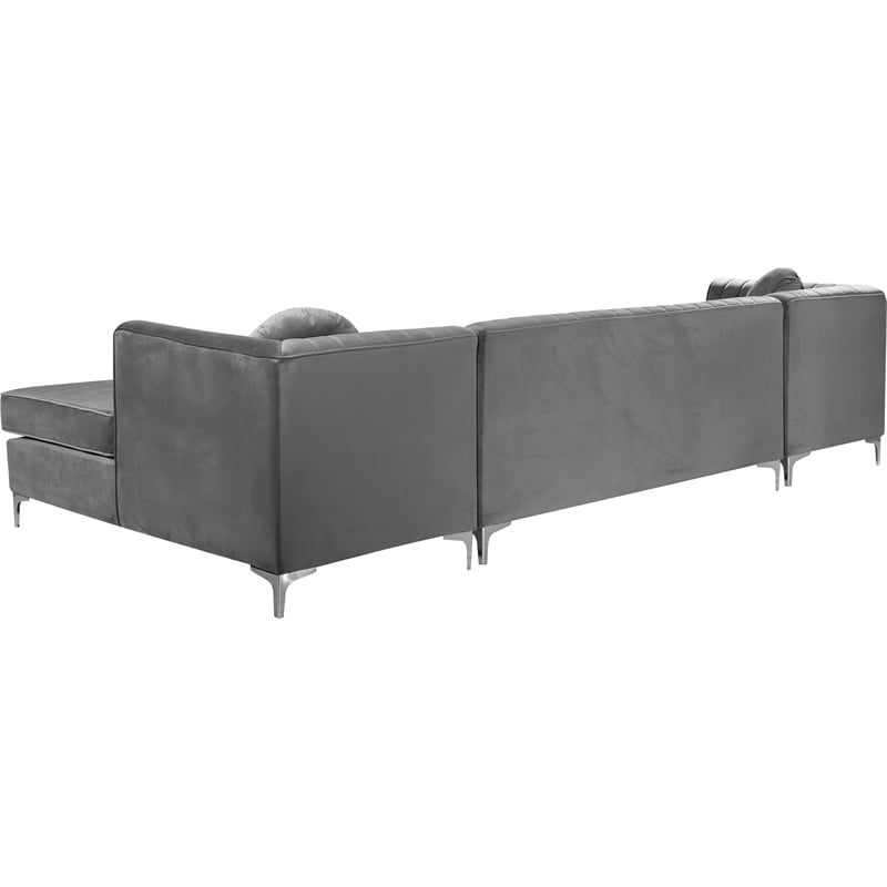 Meridian Furniture Graham 3pc Velvet Sectional in Gray
