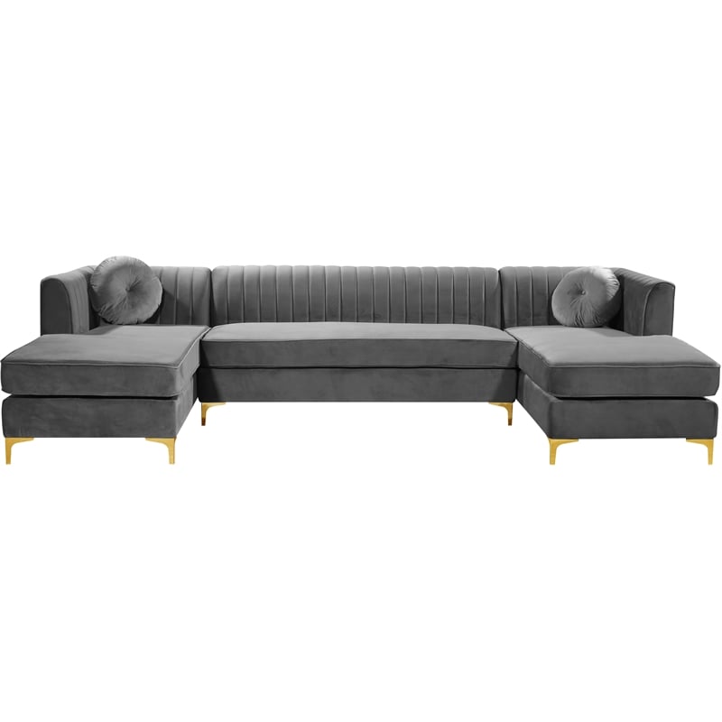 Meridian Furniture Graham 3pc Velvet Sectional in Gray
