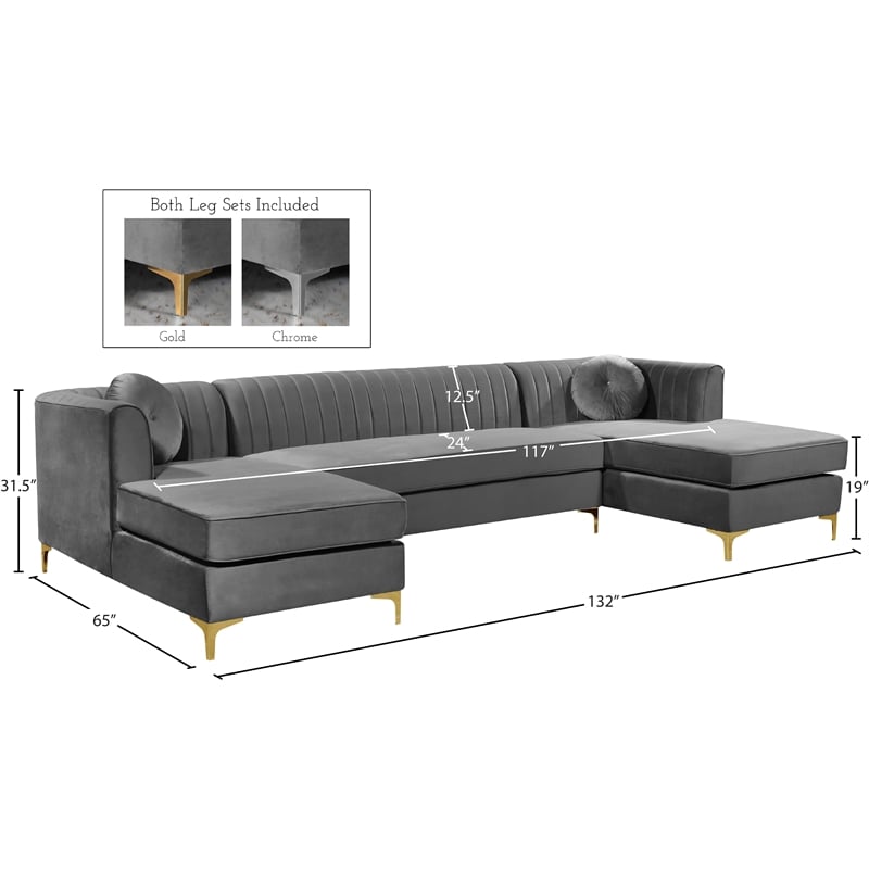 Meridian Furniture Graham 3pc Velvet Sectional in Gray