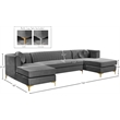 Meridian Furniture Graham 3pc Velvet Sectional in Gray