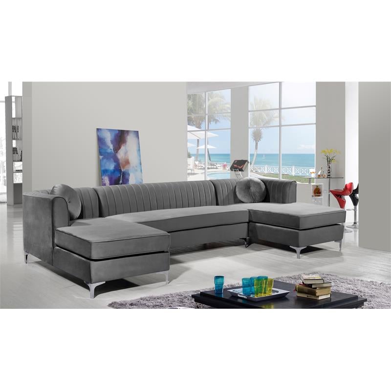 Meridian Furniture Graham 3pc Velvet Sectional in Gray