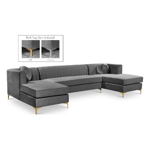 Meridian Furniture Graham 3pc Velvet Sectional in Gray