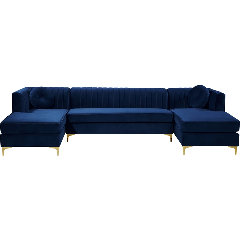 Meridian Furniture Graham 3pc Velvet Sectional in Navy