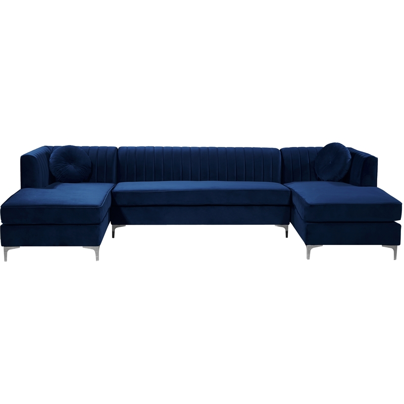Meridian Furniture Graham 3pc Velvet Sectional in Navy