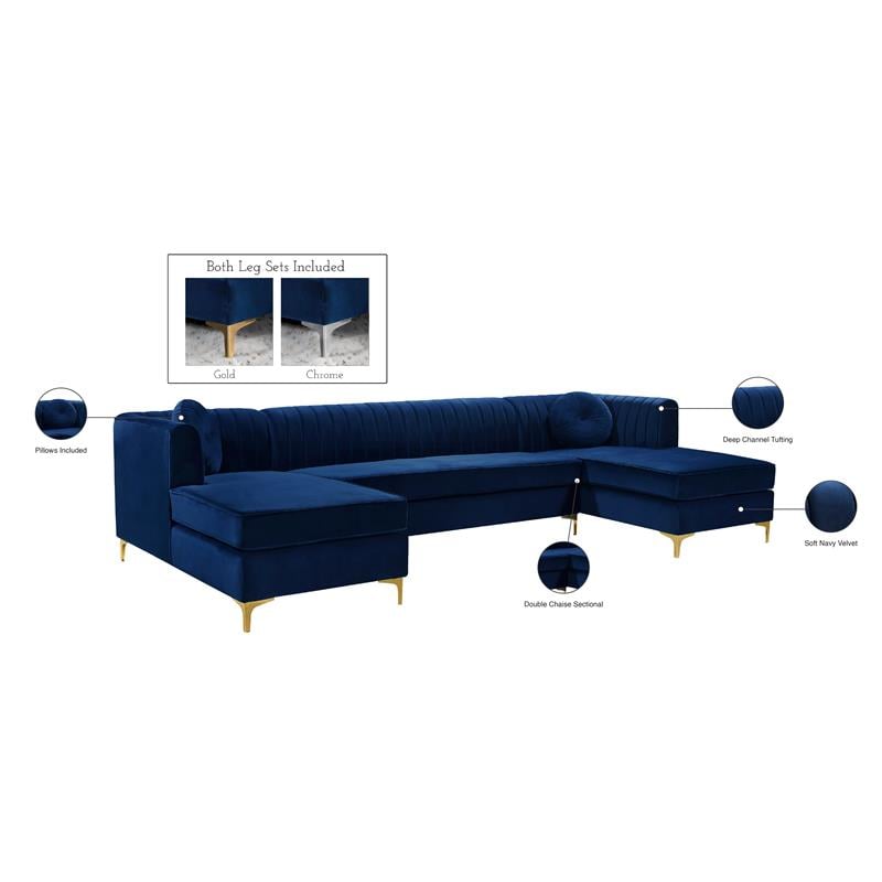 Meridian Furniture Graham 3pc Velvet Sectional in Navy