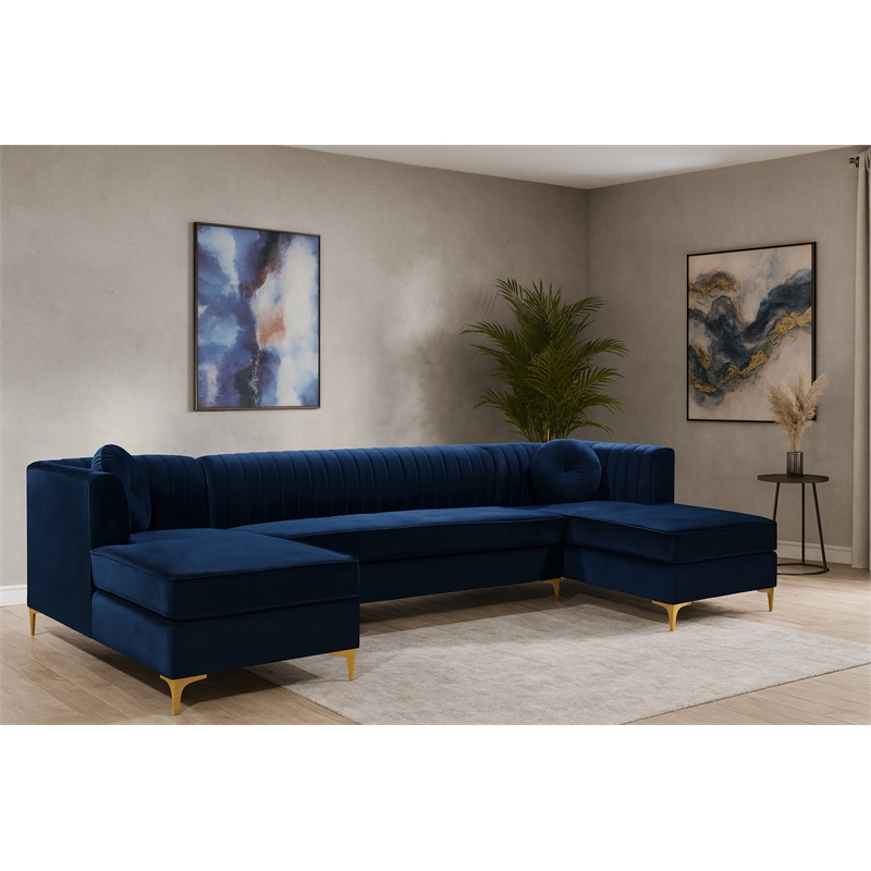 Meridian Furniture Graham 3pc Velvet Sectional in Navy