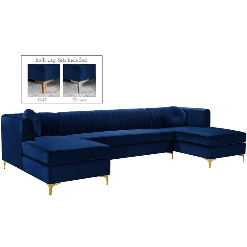 Meridian Furniture Graham 3pc Velvet Sectional in Navy
