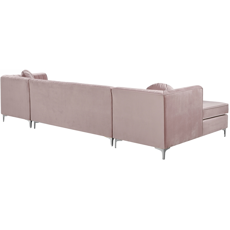Meridian Furniture Graham 3pc Velvet Sectional in Pink