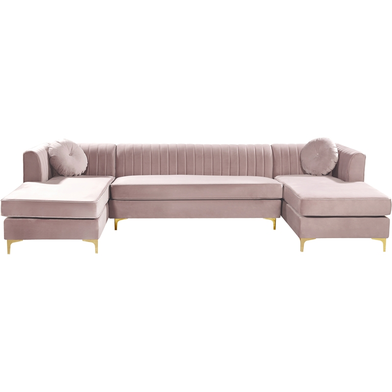 Meridian Furniture Graham 3pc Velvet Sectional in Pink