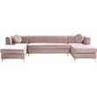 Meridian Furniture Graham 3pc Velvet Sectional in Pink