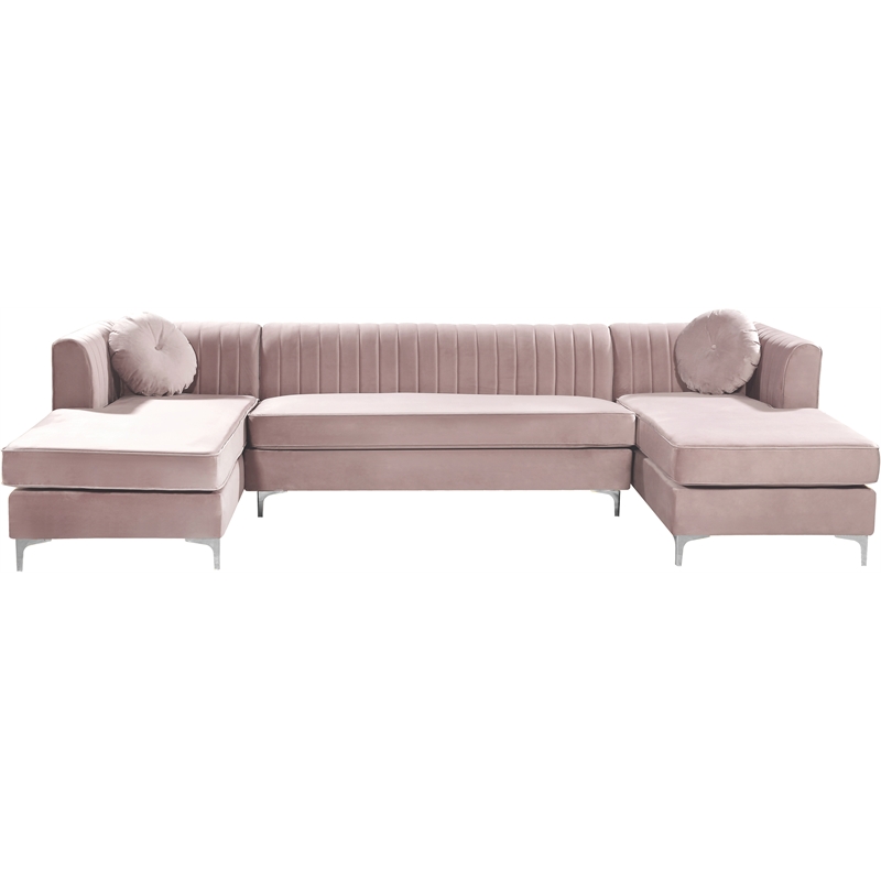 Meridian Furniture Graham 3pc Velvet Sectional in Pink