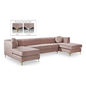 Meridian Furniture Graham 3pc Velvet Sectional in Pink