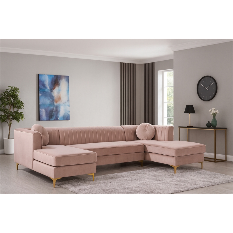 Meridian Furniture Graham 3pc Velvet Sectional in Pink