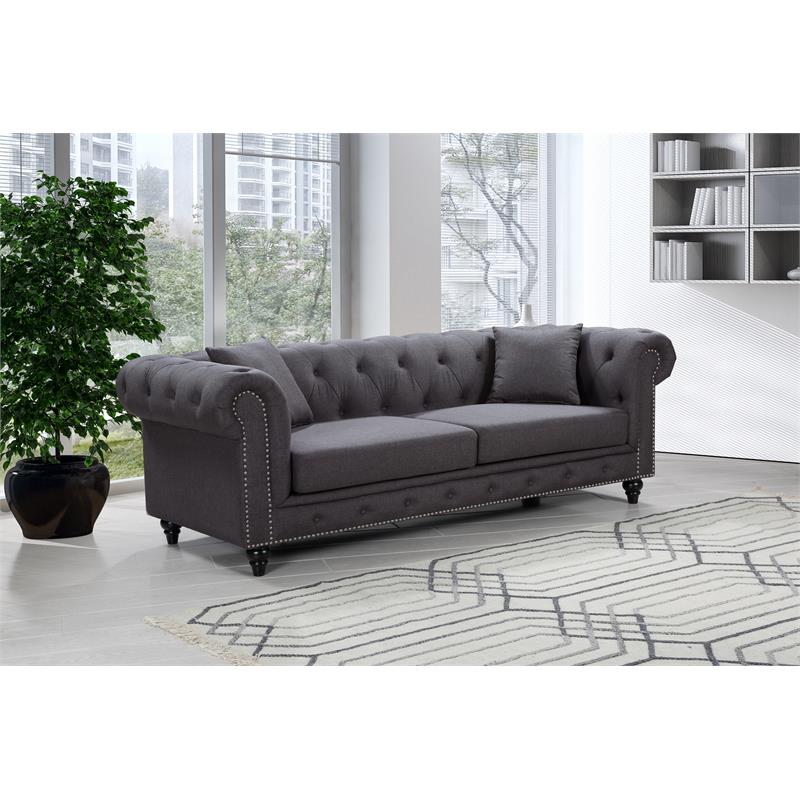 Meridian Furniture Chesterfield Contemporary Linen Sofa in Gray ...