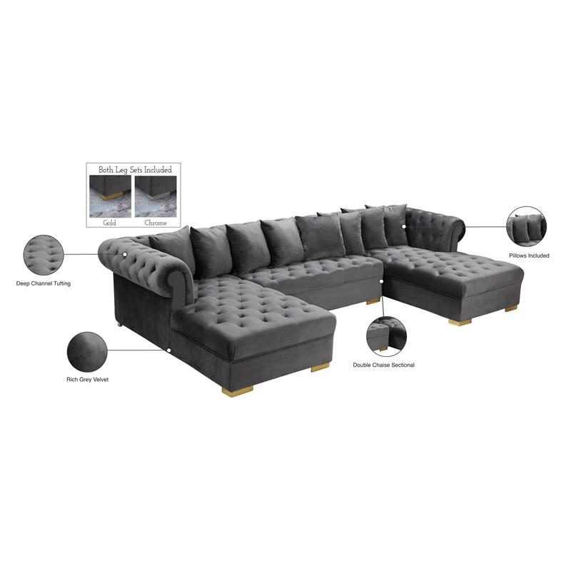 Meridian Furniture Presley 3pc. Velvet Sectional Meridian Furniture Presley 3pc. Velvet Sectional