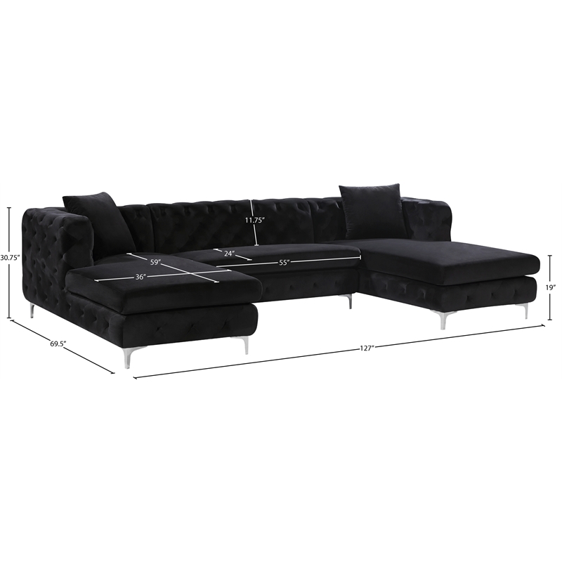 Meridian Furniture Gail 3pc Velvet Sectional in Black
