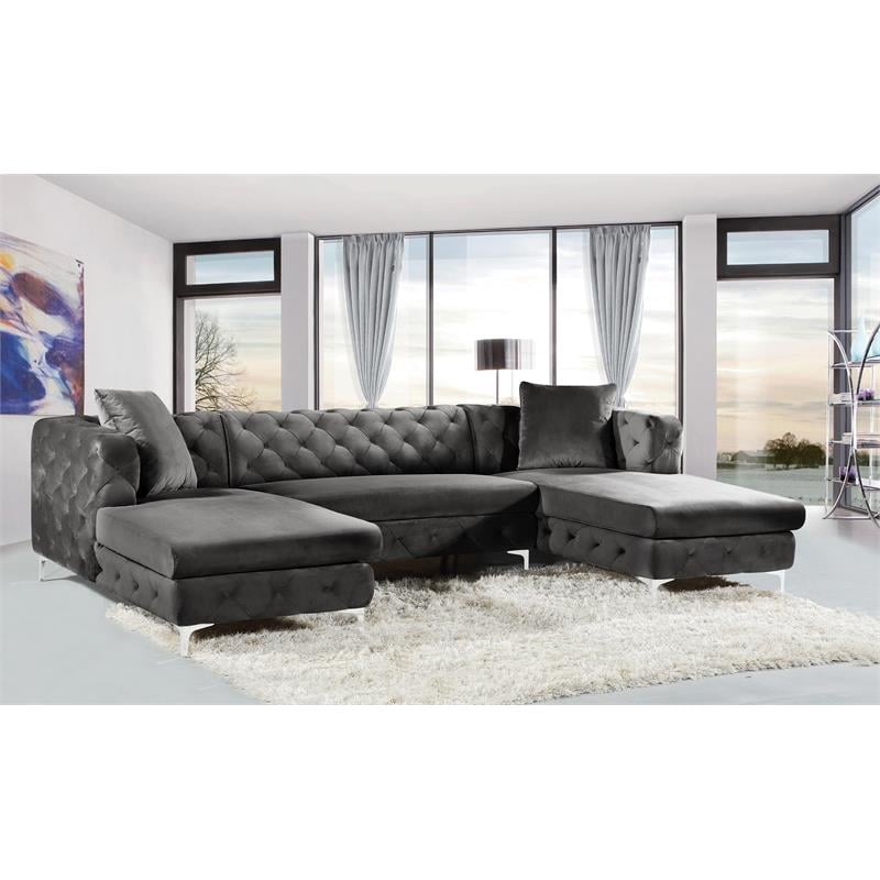 Meridian Furniture Gail 3pc Velvet Sectional in Gray