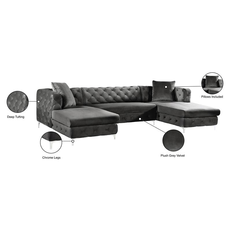 Meridian Furniture Gail 3pc Velvet Sectional in Gray