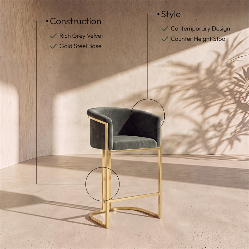 Meridian Furniture Donatella Grey Velvet Stool