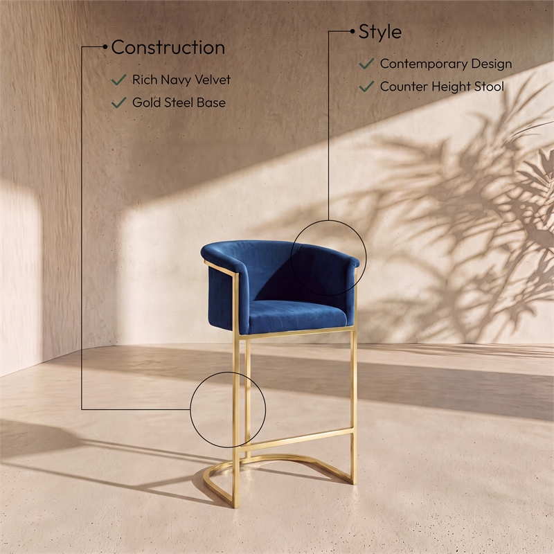 Meridian Furniture Donatella Navy Velvet Stool