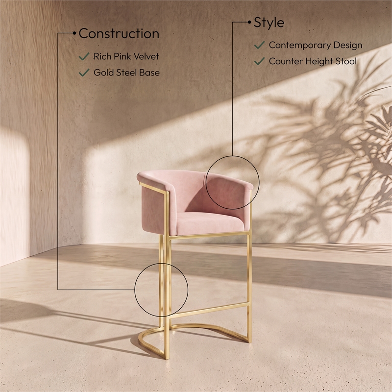 Meridian Furniture Donatella Pink Velvet Stool