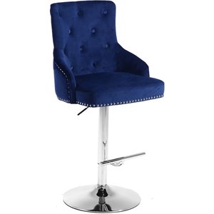Meridian Furniture Claude 34.5&quotH Velvet Adjustable Bar Stool in Navy