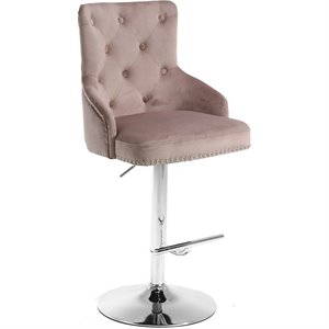 Meridian Furniture Claude 34.5&quotH Velvet Adjustable Bar Stool in Pink