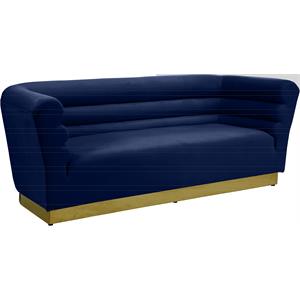 meridian furniture bellini solid wood and velvet sofa in navy