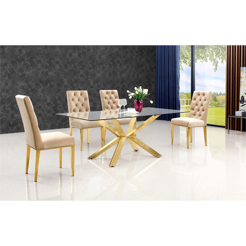 Meridian Furniture Capri Contemporary Glass Dining Table in Gold