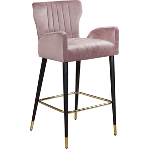 Meridian Furniture Luxe 27.6&quotH Velvet Counter Stool - Pink/Black/Gold (Set of 2)