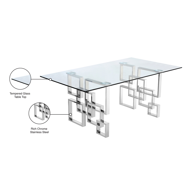 Meridian Furniture Alexis Glass and Metal Dining Table in Chrome