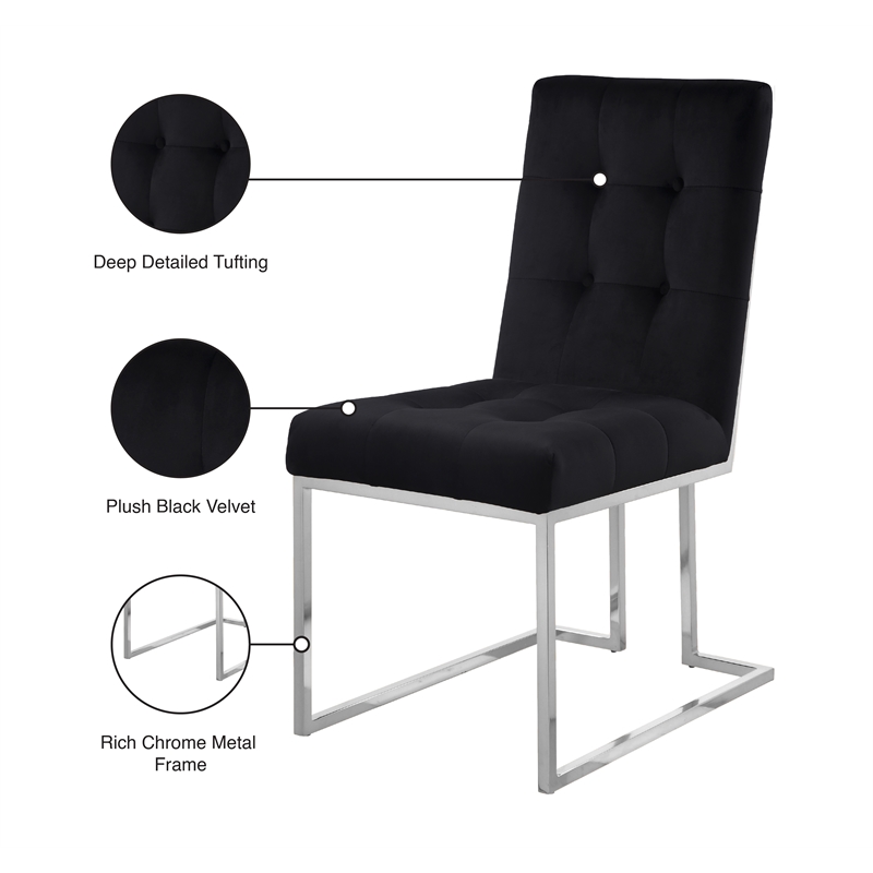Meridian Furniture Alexis Velvet Dining Chair in Black (Set of 2)