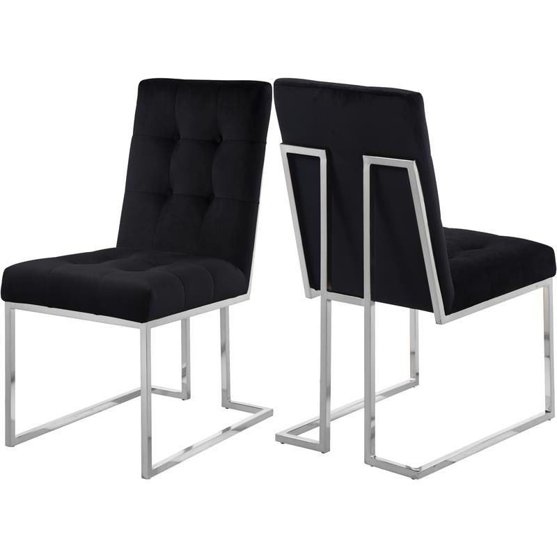 Meridian Furniture Alexis Velvet Dining Chair in Black (Set of 2)