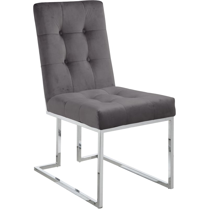 Meridian Furniture Alexis Velvet Dining Chair in Gray (Set of 2)