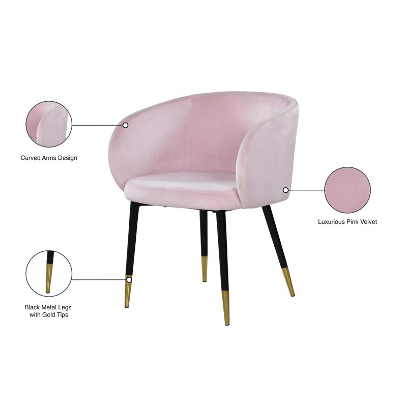 Meridian Furniture Louise Velvet Dining Chair in Pink