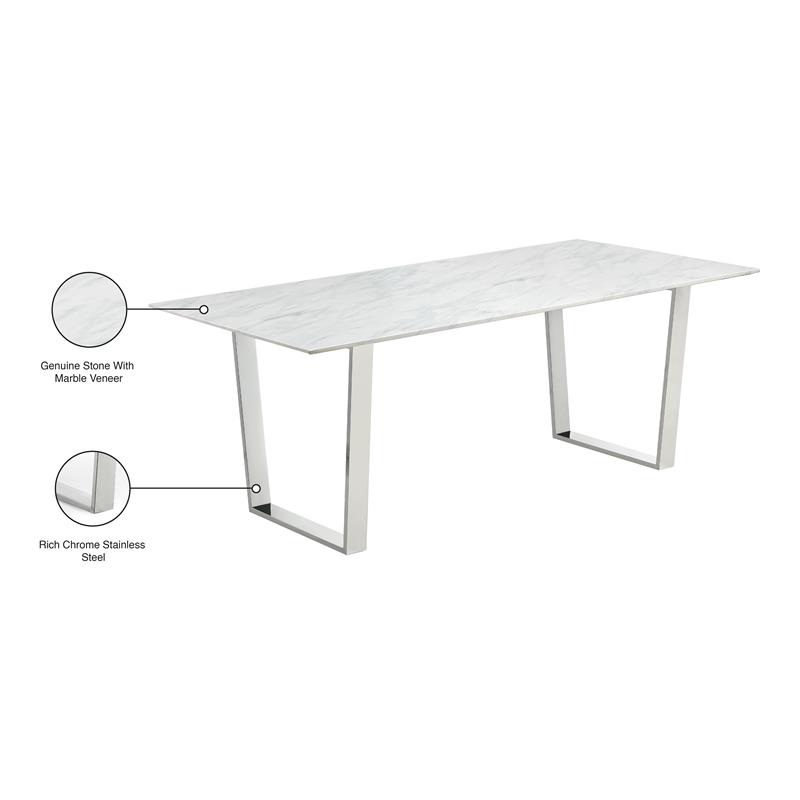Meridian Furniture Carlton Contemporary Stone Dining Table in Chrome