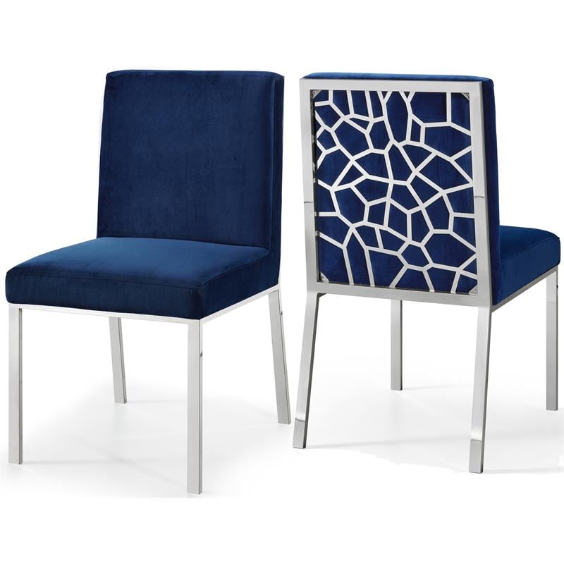 Meridian Furniture Opal 20 H Velvet Dining Chair in Navy Set of 2
