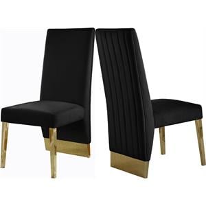 Meridian Furniture Porsha 19&quotH Velvet Dining Chair in Black (Set of 2)